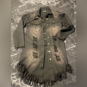 Black distressed Jean long Jacket